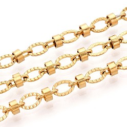 Настоящее золото 18K 304 цепи из текстурированной нержавеющей стали с овальными звеньями, пайки, с катушкой, ионное покрытие (ip), С колонкой, реальный 18 k позолоченный, 6x4x0.8 мм, около 32.81 футов (10 м) / рулон.