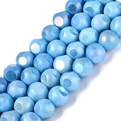Темно-Голубой Нити из непрозрачных стеклянных бусин с эффектом омбре, окрашенные методом гальванического покрытия., круглые, с покрытием AB цвета, граненый(6 граненый), глубокое синее небо, 8~8.5 мм, отверстие : 1~1.2 мм, около 47~48 шт / нитка, 14.17~14.76 дюйм (36~37.5 см)