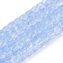 Светло-Голубой Хрустящие прозрачные стеклянные бусины нити, баррель, Небесно-голубой, 8~8.5x5.5~6.5 мм, отверстие : 1.2~1.4 мм, около 61~64 шт / нитка, 14.96~15.75 дюйм (38~40 см)