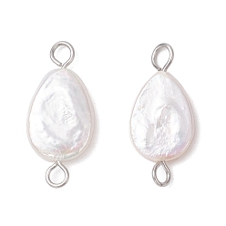 Teardrop Подвески-коннекторы из натурального жемчуга Кеши, с 304 двойными петлями из нержавеющей стали, кремово-белые, цвет нержавеющей стали, слеза, 19~19.5x8.5x2.5~3.5 мм, отверстия : 2 mm и 2.3 мм