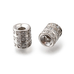 Платинированный 925 бусины из стерлингового серебра с микропаве, прозрачные бусины из кубического циркония, колонка, Реальная платина, 6.5x5.5 мм, отверстие : 2 мм