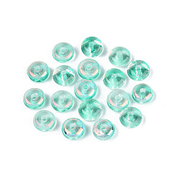 Aquamarin Einbrennlackierung, galvanisierte transparente Glasperlen, Rondell, ab Farbe plattiert, Aquamarin, 6x3 mm, Bohrung: 1.2~1.4 mm, ca. 5263 Stk. / 1000 g