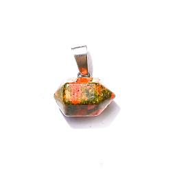 Unakite Natural Unakite Double Terminal Pointed Pendants, Faceted Bullet Charms, 10x16mm
