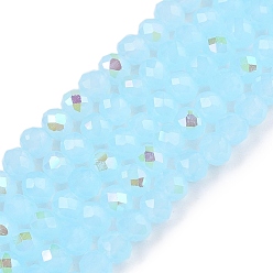 Светло-Голубой Стеклянные бусины с гальваническим покрытием , имитация нефрита, с половиным покрытием, с покрытием цвета радуги, граненые, рондель, Небесно-голубой, 3.5~3.8x3 мм, отверстие : 0.4 мм, около 105~110 шт / нитка, 29~31 см