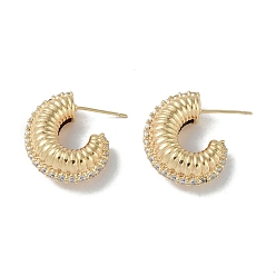 Real 18K Gold Plated Spiral Rings Brass Stud Earrings for Women, Real 18K Gold Plated, 25x8mm