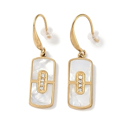 Real 18K Gold Plated Rectangle 304 Stainless Steel Rhinestone Dangle Earrings, Shell Earrings for Women, Real 18K Gold Plated, 40.5x10mm