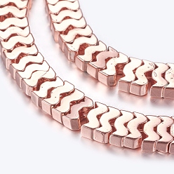 Rose Gold Plated Non-magnetic Synthetic Hematite Beads Strands, W Shape, Rose Gold Plated, 3x6.5x3mm, Hole: 1mm, about 205pcs/strand, 16.3 inch(41.5cm)