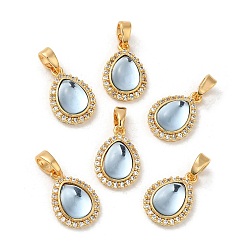 Real 18K Gold Plated Brass Micro Pave Clear Cubic Zirconia Teardrop Charms, with Resin, Real 18K Gold Plated, 14.5x10x5mm, Hole: 4.5x2.5mm