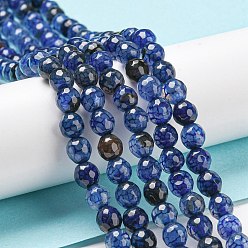 Dark Blue Natural Agate Beads Strands, Dyed & Heated, Round, Faceted, Dark Blue, 6mm, Hole: 1mm, about 62pcs/strand, 14.37~14.76 inch(36.5~37.5cm)