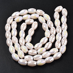 Antique White Electroplate Glass Beads Strands, AB Color Plated, Faceted, Oval, Antique White, 11x8mm, Hole: 1.2mm, about 60pcs/strand, 26.38 inch(67cm)