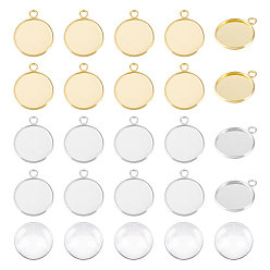 (52) Непрозрачная лаванда Набор для самостоятельного изготовления плоской круглой заготовки подвески, в том числе 304 подвеска из нержавеющей стали с кабошоном, Кабошоны из стекла, разноцветные, 56 шт / коробка