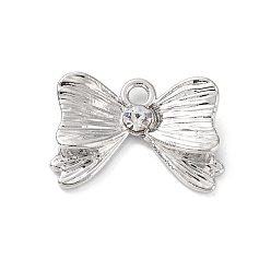 Платина Подвески из сплава и страза, бантом прелести, платина, 13.5x19.5x3 мм, отверстие : 2 мм