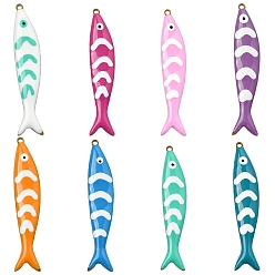 (52) Непрозрачная лаванда 16 шт. 8 цвета 201 эмалированные подвески из нержавеющей стали, рыбы прелести, золотые, разноцветные, 39.5x7.5x3 мм, отверстие : 1 мм, 2 шт / цвет