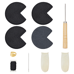 Черный Наборы для самостоятельного ремонта углов сумок из коровьей кожи, включая угловые защитные элементы, игла, нить, напальчники и шило, чёрные, угол сумки: 66x72x1.5мм, 4 шт
