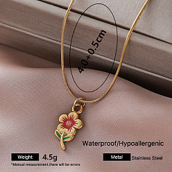 Flor Collares con colgante de acero inoxidable esmaltado estilo vintage para mujer, dorado, rojo, flor, 304 pulgada (15.75 cm)