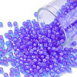 (938) Inside Color Aqua/Pink Lined Toho runde Rocailles, japanische Rocailles, (938) Innenfarbe aqua / pink gefüttert, 8/0, 3 mm, Bohrung: 1 mm, über 222pcs / Flasche, 10 g / Flasche
