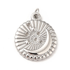 Stainless Steel Color Non-Tarnish 304 Stainless Steel Pendants, with Jump Ring, Flat Round with Moon & Star Pattern, Stainless Steel Color, 18.5x16x2mm, Hole: 2.8mm