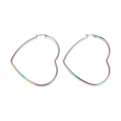 Rainbow Color Серьги из 304 нержавеющей стали, гипоаллергенные серьги, сердце, Радуга цветов, 12 датчик, 77.5x68x2 мм, штифты : 1x0.6 мм