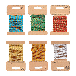 Mixed Color 3-Ply Nylon Thread, with Metallic Cords, for Jewelry Making, Mixed Color, 1.5mm, about 3m/card, 6colors, 1card/color, 6cards/bag