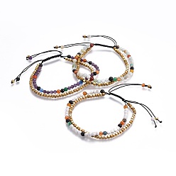 Mixed Stone Natural Mixed Stone Beads Multi-Strand Bracelets, with Electroplate Non-magnetic Synthetic Hematite Bead, Nylon Thread, 2-1/8 inch(5.5cm)