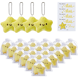 Yellow 25Pcs Cute Star Shaped Doll Pendant Decorations, with 25 Sheets Paper Greeting Cards and 25Pcs Organza Drawstring Gift Bag, Yellow, 130mm
