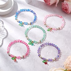 Смешанные камни 5шт 5 цвета круглые синтетические лунные бусины растягивающиеся браслеты, Браслеты из ракушечного жемчуга и гальванизированного немагнитного синтетического гематита для женщин, цветочный шарм, внутренний диаметр: 2-1/4 дюйм (5.6 см), 1 шт / цвет