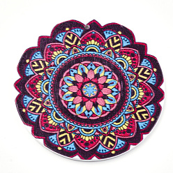Colorful  Printed Wooden Big Pendants, Dyed, Flat Round with Flower, Colorful, 60x2.5mm, Hole: 1.5mm