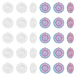 (52) Непрозрачная лаванда 40 шт. 2 цвета 201 филигранные подвески из нержавеющей стали, гравированные металлические украшения, плоские круглые с солнцем, разноцветные, 32.5x30x0.3 мм, отверстие : 1.6 мм, 20 шт / цвет