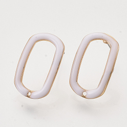 White Iron Enamel Stud Earring Findings, with Raw(Unplated) Pin and Loop, Oval Ring, Light Gold, White, 19x12x2mm, Hole: 0.9mm, Pin: 1mm
