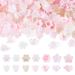 Pink Акриловый шарик крышки, с покрытием AB цвета, цветок, розовые, 11.5x10.5~12.8x8.5 мм, 210 шт
