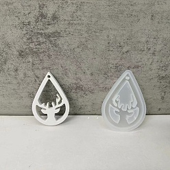 Олень DIY силиконовые формы для кулона, формы для литья смолы, для уф-смолы, изготовление ювелирных изделий из эпоксидной смолы, слеза, на Рождество, белые, олень, 82.5x59x8 мм, отверстие : 2 мм