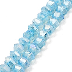 Deep Sky Blue Imitation Jade Glass Beads Strands, Faceted, AB Color Plated, Rondelle, Deep Sky Blue, 5x4.5mm, Hole: 1.2mm, about 70pcs/strand, 12.80''(32.5cm)