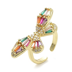 Разноцветный Латунные микро проложить кубического циркония кольца, долговечный, реальный 18 k позолоченный, без кадмия и без свинца, бабочка, красочный, 2.5 мм, внутренний диаметр: 17.5 мм