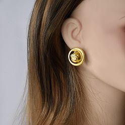 Золотой Модные 304 плоские круглые серьги-гвоздики из нержавеющей стали в форме змеи, золотые, 25x25 мм