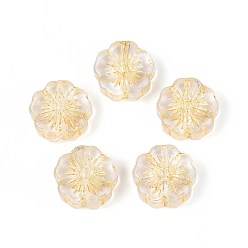 Прозрачный Прозрачные стеклянные бусины, цветок, золотой металл обвитыми, прозрачные, 14~14.5x5.5~6 мм, отверстие : 1~1.2 мм