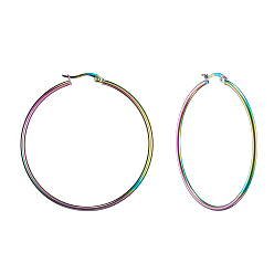 Rainbow Color 304 серьги из нержавеющей стали, гипоаллергенные серьги, Кольцевая форма, Радуга цветов, 12 датчик, 54~56x2 мм, штифты : 0.7~1.3x0.68 мм