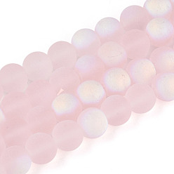 Pink Матовые прозрачные стеклянные бусины, круглые, с половиным покрытием, с покрытием AB цвета, розовые, 8~8.5 мм, отверстие : 1 мм, около 51~53 шт / нитка, 14.57~15.35'' (37~39 см)