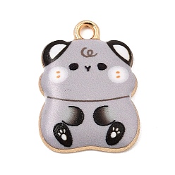 Gris Colgantes de la aleación impresos, encantos de forma de gato, dorado, gris, 23x17x3 mm, agujero: 2.3 mm