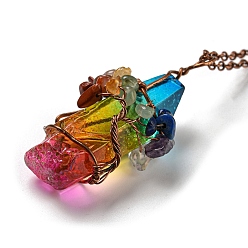 Colorful Quartz Crystal Pendant Necklaces, with Iron Chains, Bullet, Colorful, 18.31~18.50 inch(46.5~47cm)