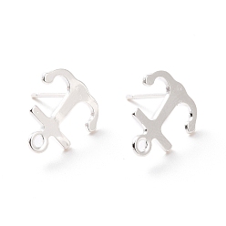 925 Sterling Silver Plated 201 Stainless Steel Stud Earring Findings, with Horizontal Loop and 316 Stainless Steel Pin, Anchor, 925 Sterling Silver Plated, 12x11mm, Hole: 1mm, Pin: 0.7mm