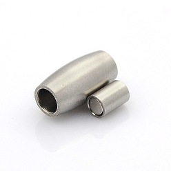 Stainless Steel Color 304 Stainless Steel Matte Surface Magnetic Clasps with Glue-in Ends, Barrel, Stainless Steel Color, 14x7mm, Hole: 3mm