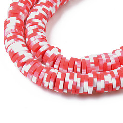 Red Handmade Polymer Clay Beads Strands, for DIY Jewelry Crafts Supplies, Heishi Beads, Disc/Flat Round, Red, 6x0.5~1mm, Hole: 1.8mm, about 320~447pcs/strand, 15.75 inch~16.14 inch(40~41cm)