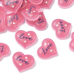 Темно-Розовый Пластиковые эмалевые кабошоны, сердце со словом "love", темно-розовыми, 18.5x21.5x5.5 мм