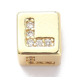 Letter L Настоящие 18 позолоченные латунные бусины из прозрачного кубического циркония с микропаве, долговечный, куб с письмом, letter.l, 5.5x5.5x5.5 мм, отверстие : 3 мм