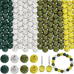 Mixed Color 200Pcs 4 Colors Pave Disco Ball Beads, Polymer Clay Rhinestone Beads, Grade A, Round,, Mixed Color, Rhinestone: PP13(1.9~2mm), 6 Rows Rhinestone, 10mm, Hole: 1.5mm, 50pcs/color