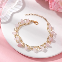 Розовый Кварц Браслеты из нескольких нитей с бусинами из натурального розового кварца и латунной цепочкой-скрепкой для женщин, 7-5/8 дюйм (19.5 см)