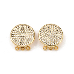 Плоский Круглый Латунные застежки из прозрачного кубического циркония с микропаве, 3 нитей, 6-луночное, без свинца и без кадмия, долговечный, стойки покрытие, реальный 18 k позолоченный, плоско-круглые, 19x17.5x6.5 мм, отверстие : 1.4 мм