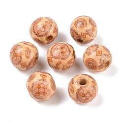 Wheat Round Printed Natural Maple Wood Beads, Macrame Beads Large Hole, Wheat, 16x15mm, Hole: 5mm, about 830pcs/1000g