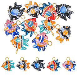 (52) Непрозрачная лаванда 10шт 5цвета фарфоровые рыбки подвески. с железной фурнитурой, золотые, разноцветные, 24 мм, отверстие : 3.7 мм