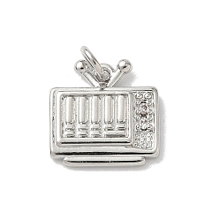 Платина Латунные микропаве прозрачные кубические циркониевые подвески, телевизионные прелести, с целью перехода в кольце, стойки покрытие, долговечный, без свинца и без кадмия, платина, 14x13.5x2.5 мм